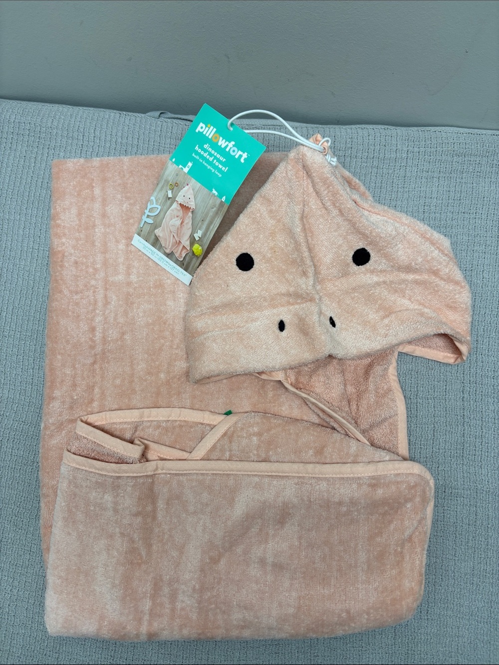 Pillowfort Pink Dinosaur Kid Hooded Towel 25"x50" Cotton Velour NEW Lightweight